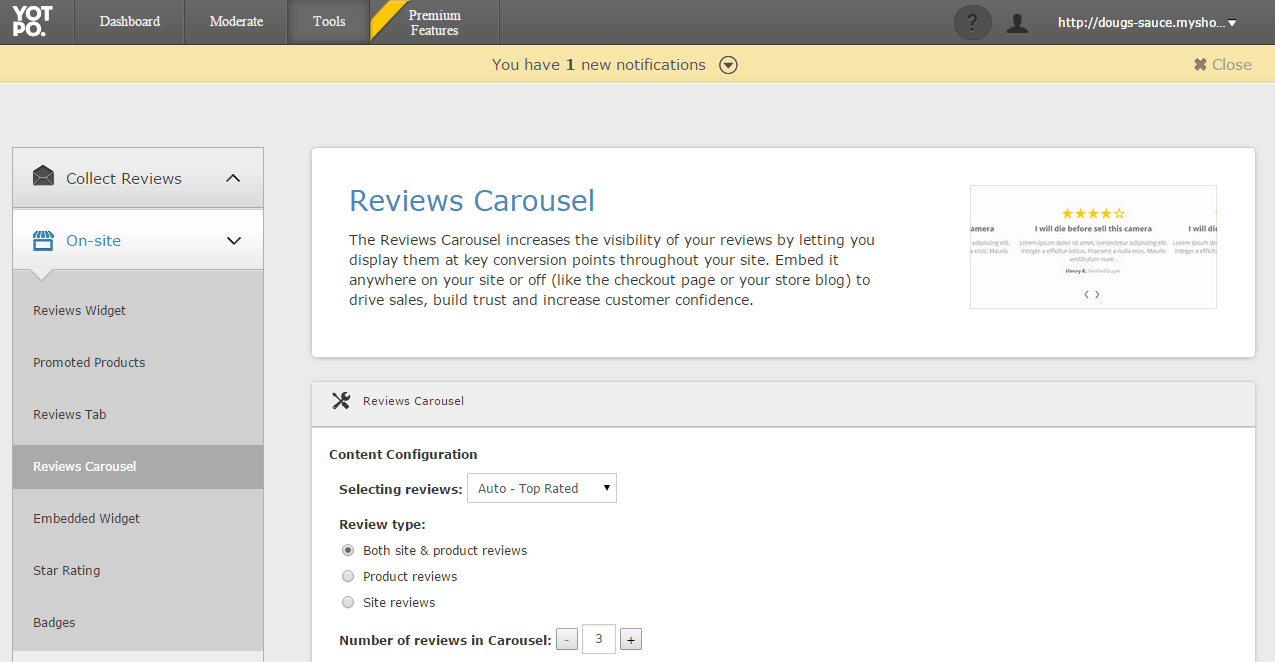 Reviews Carousel Admin Screenshot