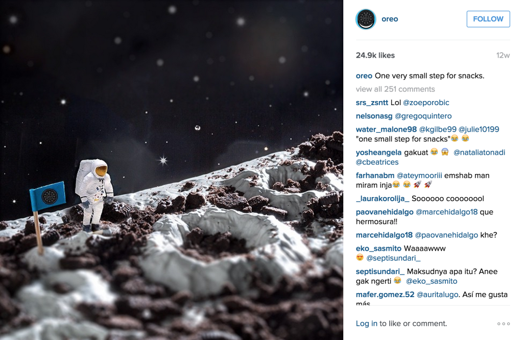 Oreo's funny post on Instagram - astronauts on the moon with Oreo craters 