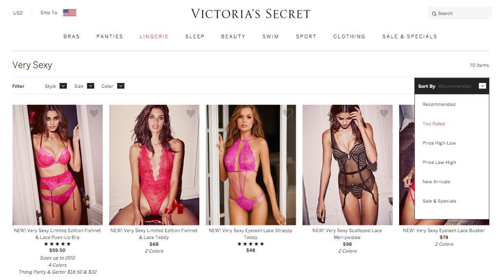 Victoria's Secret's fashion eCommerce site