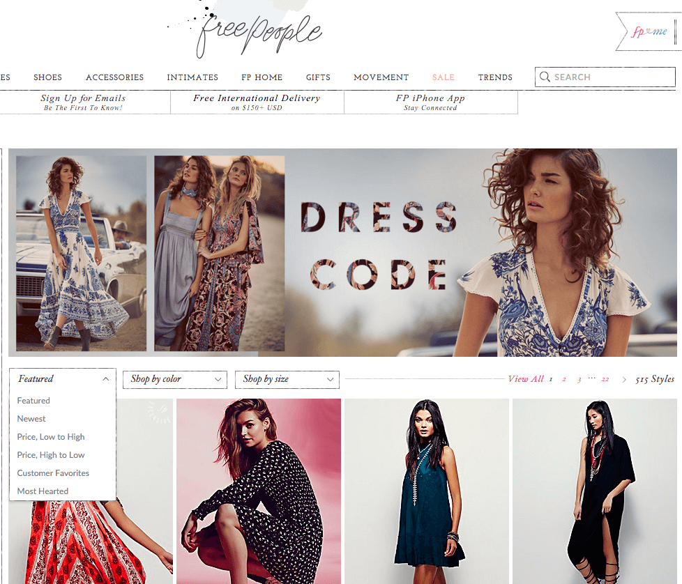 Free People's fashion eCommerce site