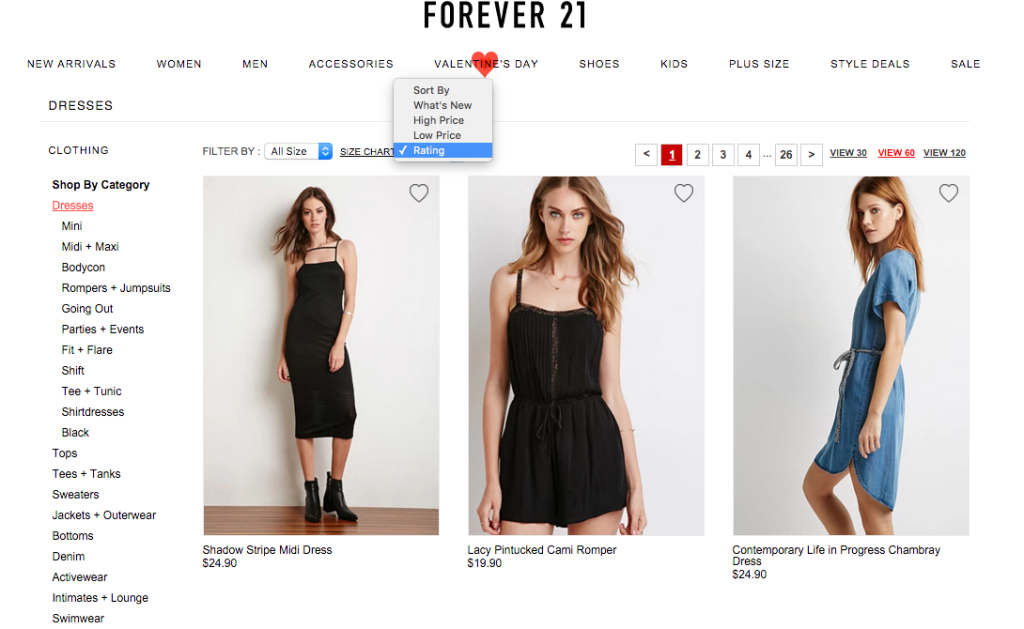 Forever 21's fashion eCommerce site 