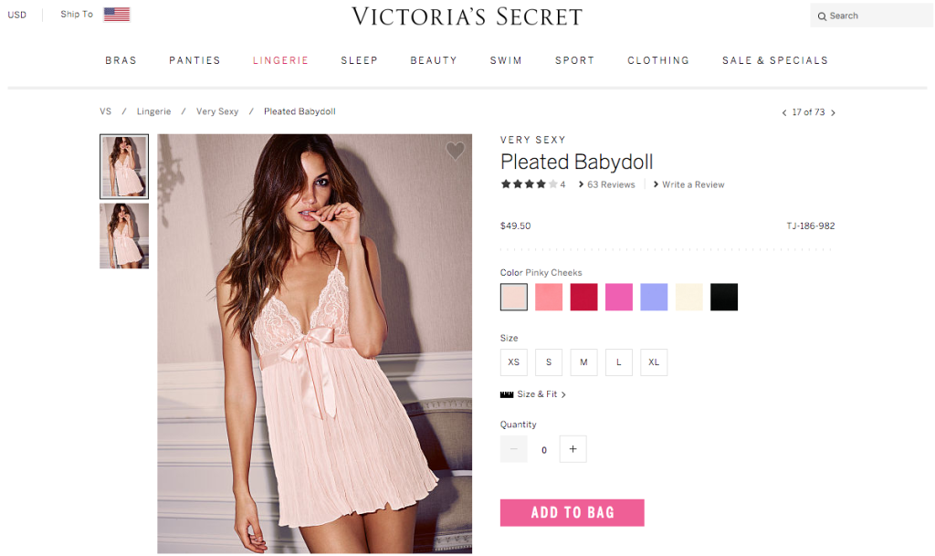 Victoria's Secret's fashion eCommerce site