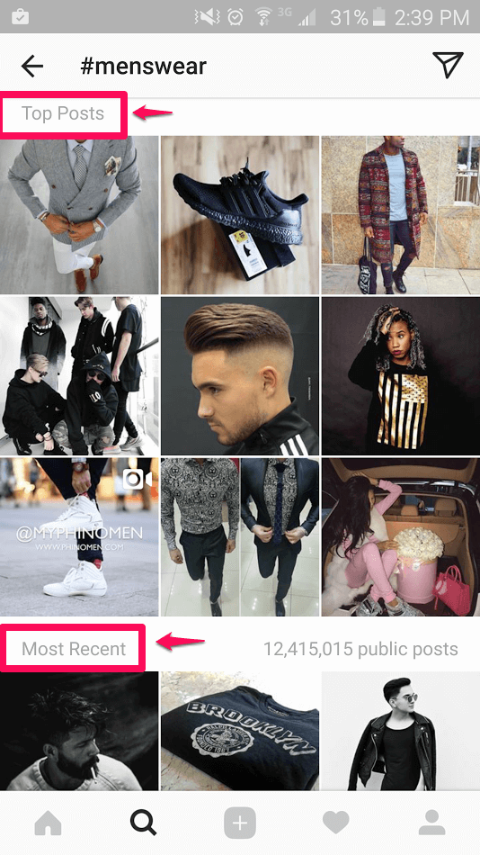 Top posts and most recent posts Instagram