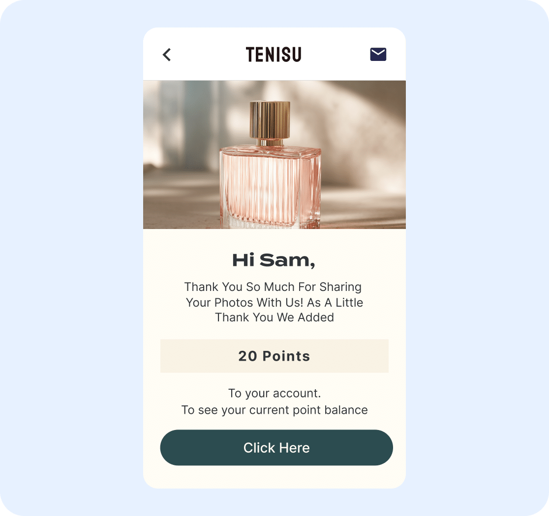 Reward customers for visual reviews Rewards Program App 1 Yotpo Loyalty rewards email showing points earned for customer engagement