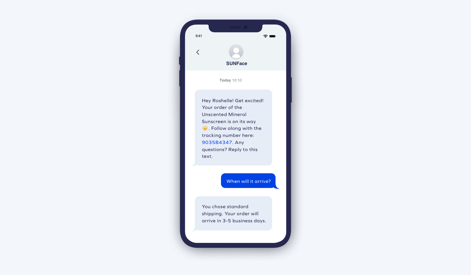 Text message with shipping details