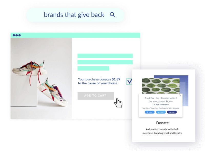 Shopping Gives brands that give back display page