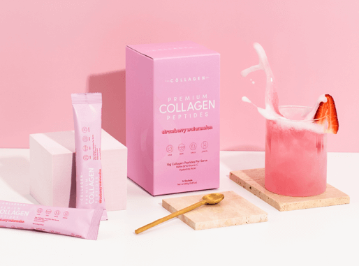 Pink mixed drink made from the Collagen Co collagen powder